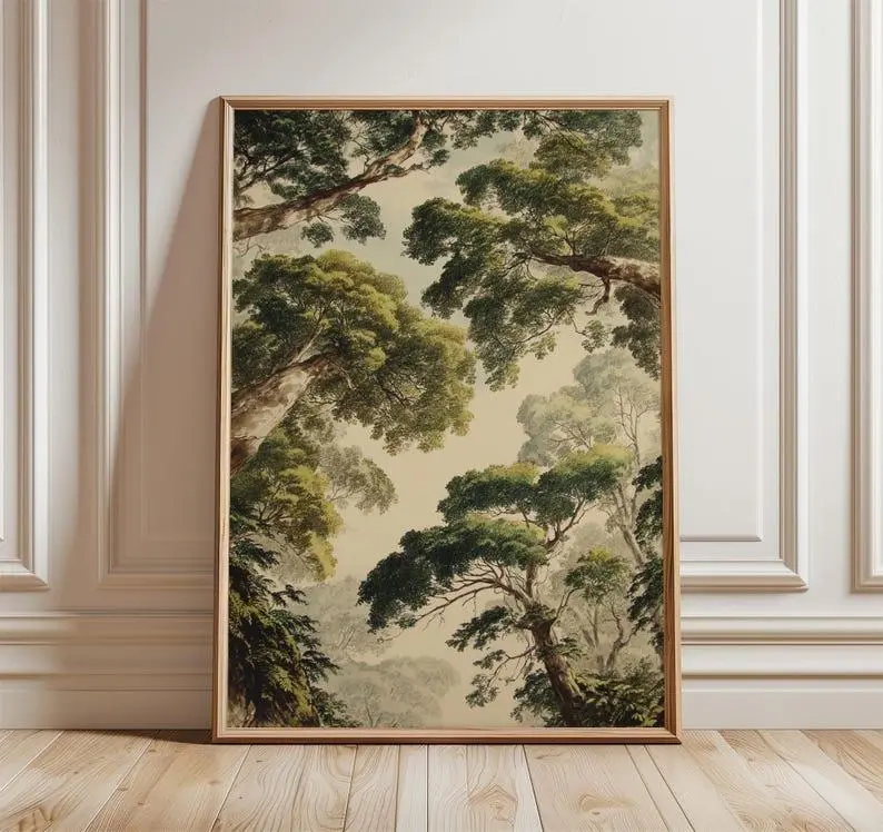 Forest Canopy Poster | Green Tree Ceiling Wall Art | Vintage Woodland Nature Illustration
