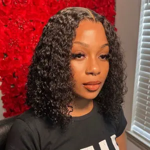 Deep Wave Bob Wigs For Women Glueless Wigs Human Hair 6x4 Transparent Lace Closure Wig Curly Hair Wigs Pre Plucked Pre Cut Lace Wig