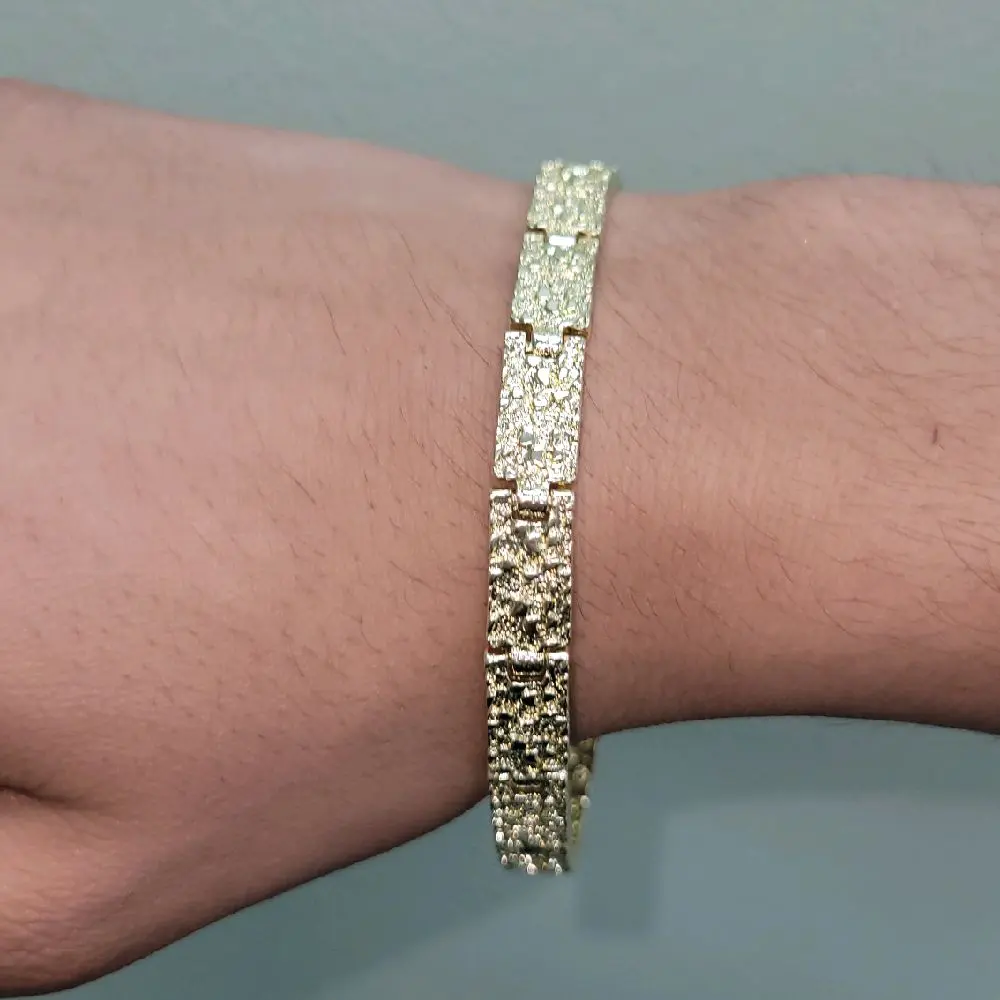 14k gold plated nugget bracelet 8inch 15mm oro laminado pulsera solida tejido nugget mens bracelet pulsera mens fashion high quality