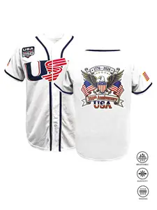 2026 USA 250th Anniversary White and Navy Baseball Jersey American Style V Neck Button Down Short Sleeve Loose Breathable Trendy Unisex Sportswear for Training Competition Daily Casual All Season