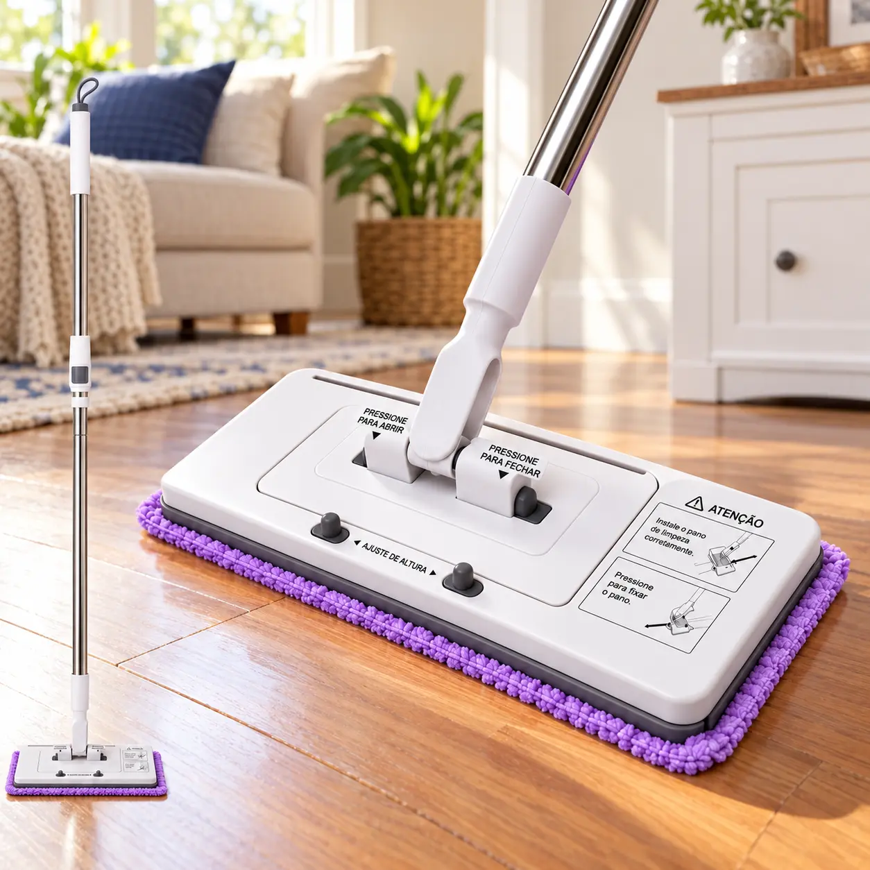 Hands Free Wet Dry Flat Mop with Auto Clip Eject Design, Reusable Microfiber Mop Pads, Telescopic Handle for Hardwood Tile Kitchen Bathroom Home Cleaning