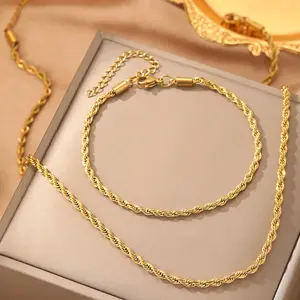 14K Real Gold Plated Rope Chain Jewelry Set for Women & Men Tarnish Resistant Twisted Necklace,Faceted Shine Cuban Rope Chain, Unisex Fashion Jewelry accessory Trendy high quality shiny initial hypoallergenic fashionable stackable ear   ideal mother gift