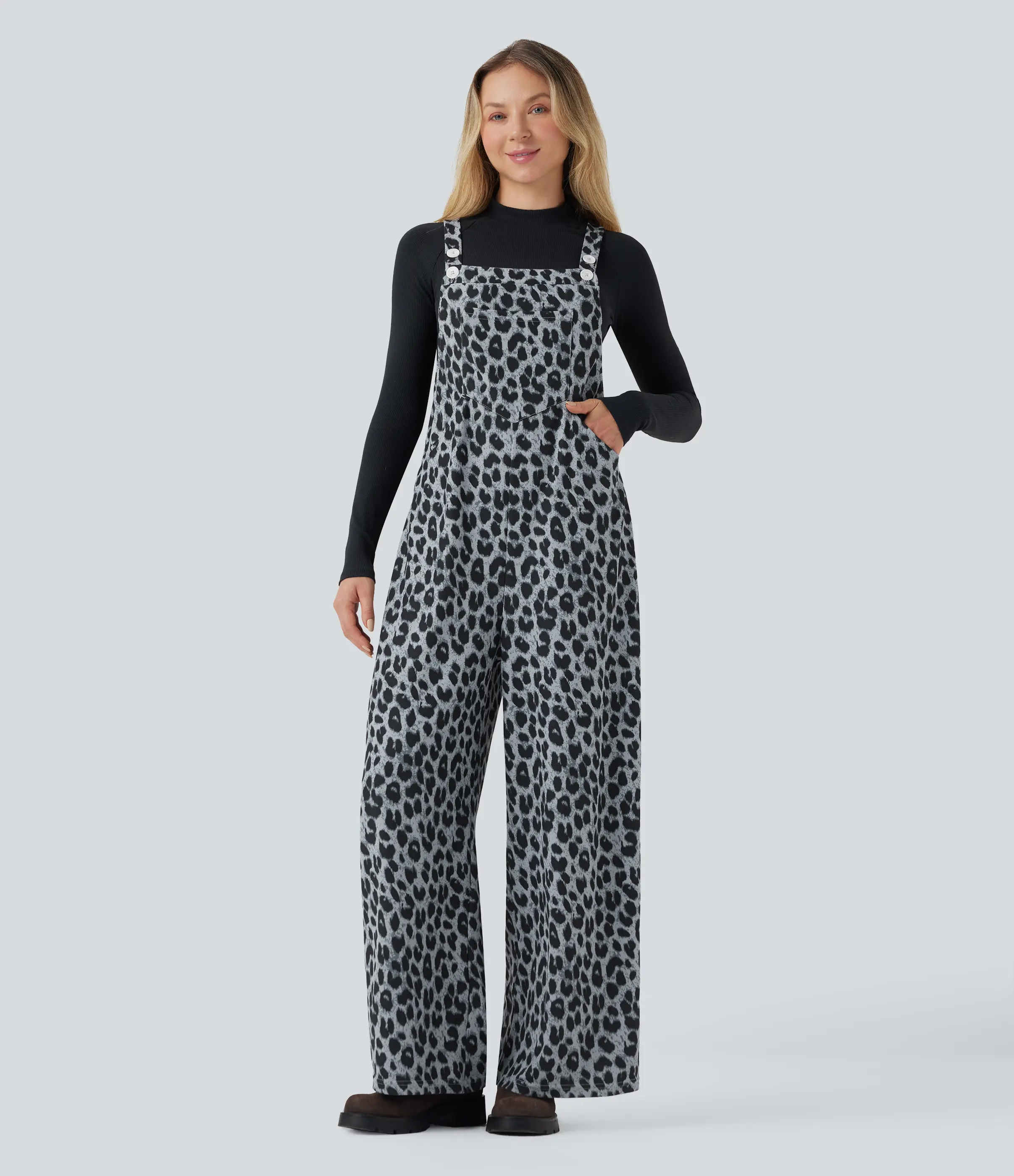 Halara Leopard Print Waffle Casual Overalls with Pockets #summervibes Halara Leopard Print Waffle Casual Overalls with Pockets #summervibes