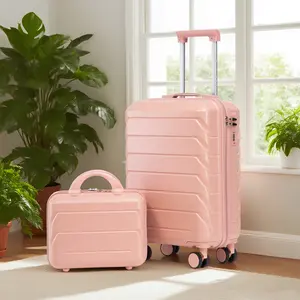 two  piece  luggageset 14"/20" 2 Pcs/set in ABS Spinner Wheel Luggage, with Combination Lock,14" Cosmetic Case (Pink)
