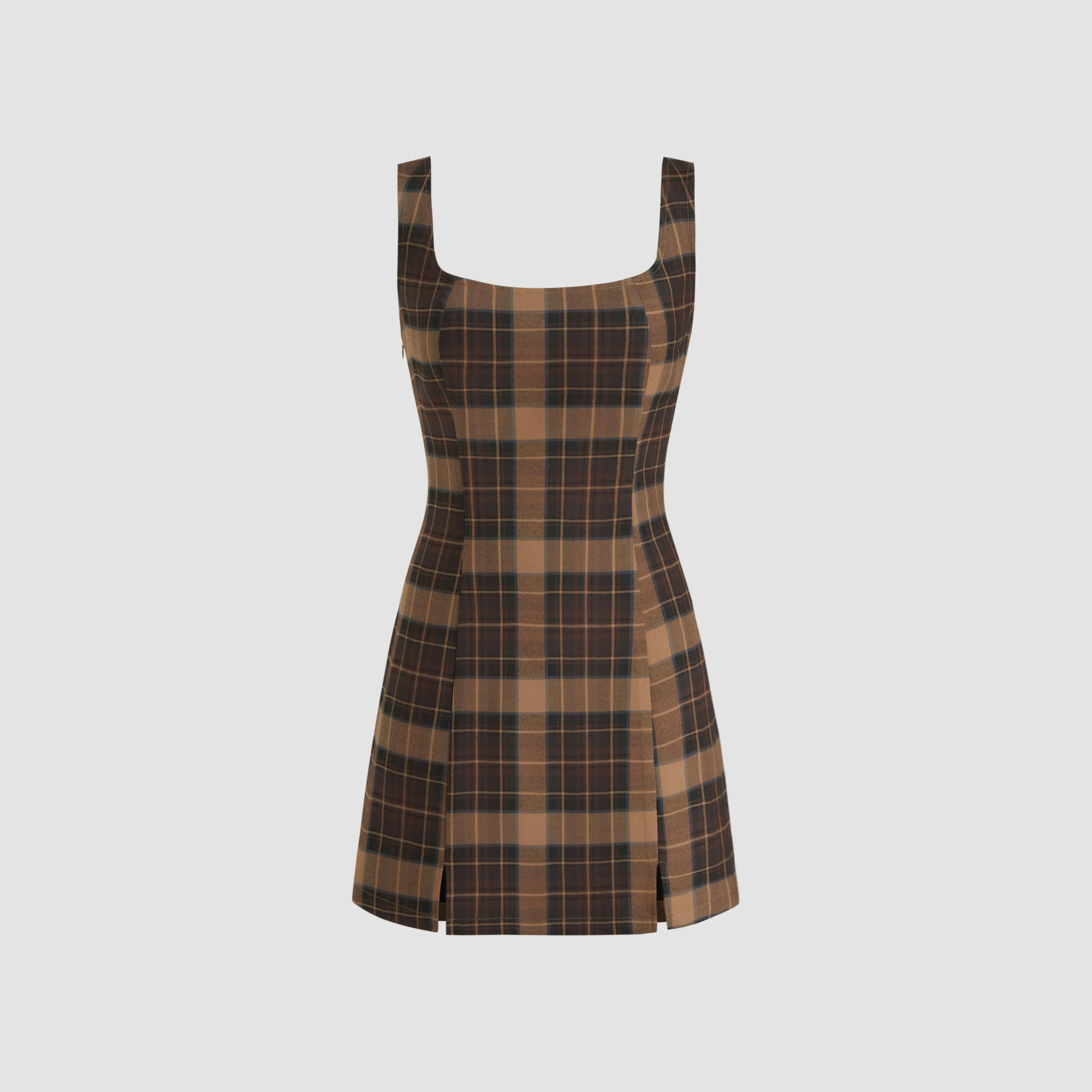 Cider Scoop Neckline Checks Zipper Mini Dress