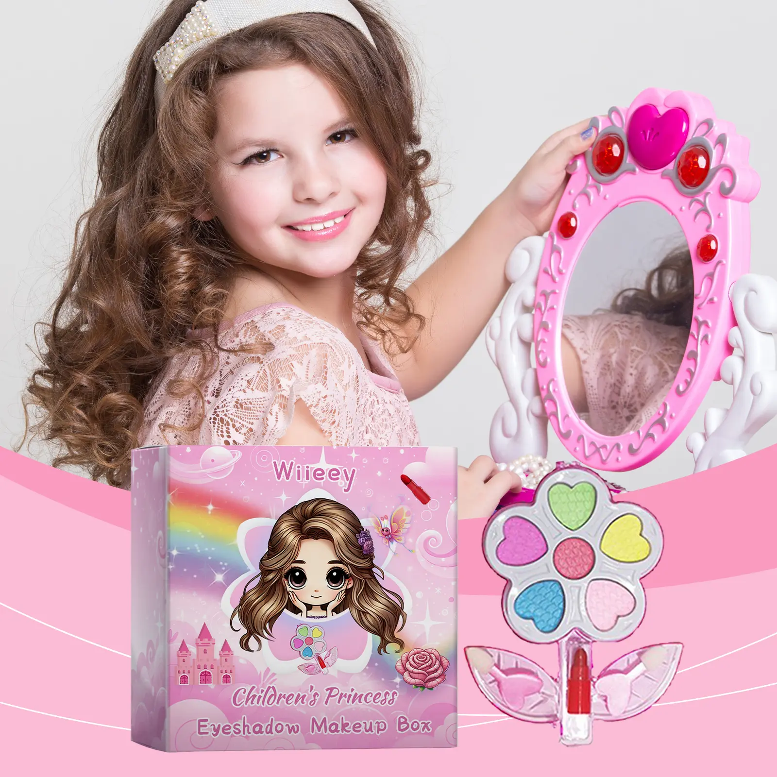 Wiieey Children's Eyeshadow Makeup Box with Lipstick Moisturizing Protection for Kids Play and Learn Fun Natural Nourishing Lip Gloss