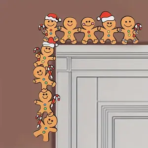 Gingerbread Man Design Door Sign, Wooden Corner Decoration, Indoor & Outdoor Use Decoration for Living Room, Bedroom, Office
