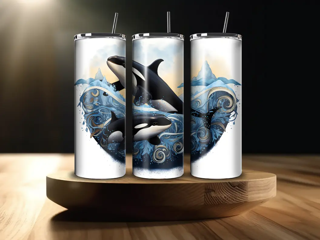 20 OZ Whimsical Orca Whale Stainless Steel Tumbler W/ Straw