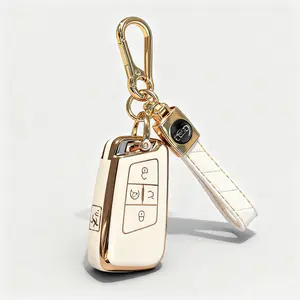 Key Fob Cover for Volkswagen with Keychain, Premium TPU Key Case Compatible with VW Tiguan Atlas Taos SEL Jetta GLI Passat Arteon Remote Start Protector（5 Buttons black white）