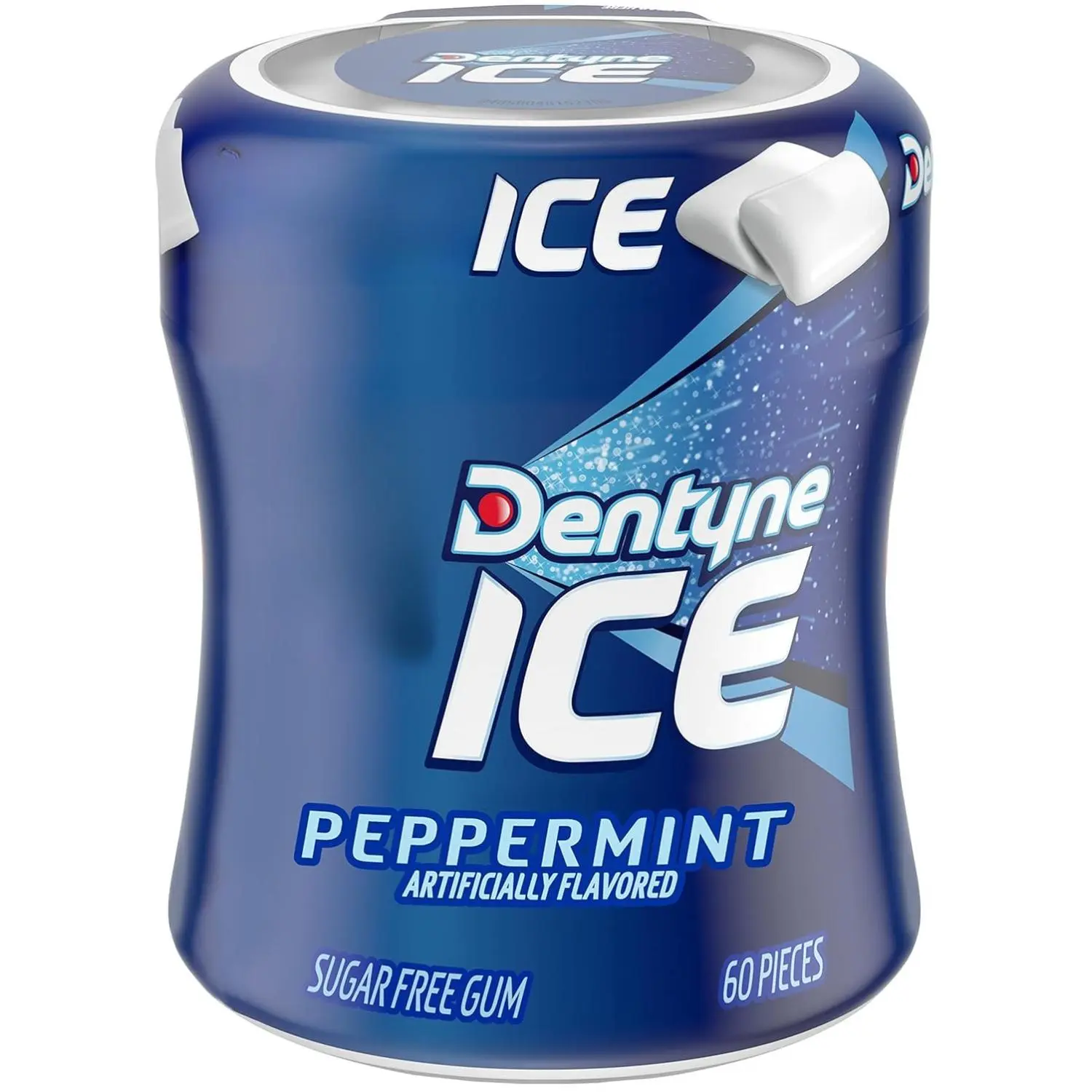 Dentyne Ice Sugar-Free Cooling Peppermint Chewing Gum - Low Calorie Snacks, 360 Count (6 Bottles, 60 Pieces Each), Long Lasting Breath Freshener, 35% Fewer Calories Than Sugared Gum, Ambient Cupboard Storage, Youth-Friendly Big Box Extra Sticks, Blue