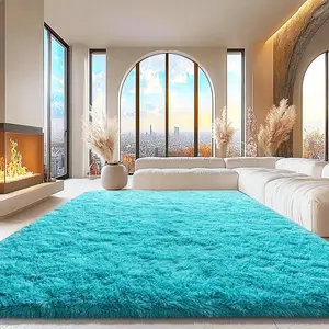AAFKK Soft Shag Rugs For Bedroom, Teal Blue Fluffy Shaggy Rugs For Living Room Nursery, Luxury Modern Plush Carpet Girls Boys Kids Room Dorm Indoor Home Decor, Upgrade Non-Slip