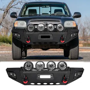 TIOYAR Steel Front Bumper Black Texture with Winch Plate Round Lights & 2 D-Rings for 2000-2006 Toyota Tundra Off-Road Performance Not fit SR5