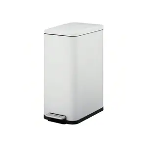 13 Gallon White Trash Can For Kitchen, Slim Step-On Garbage Can With Soft Close Lid & Removable Bucket, Fingerprint Proof Stainless Steel Waste Bin For Home Office Narrow Spaces