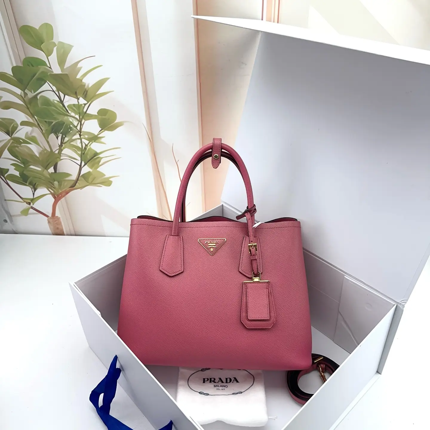 Pre-owned PRADA Pink Saffiano Leather Double Zip Top Handle Tote Bag FO716 19927267