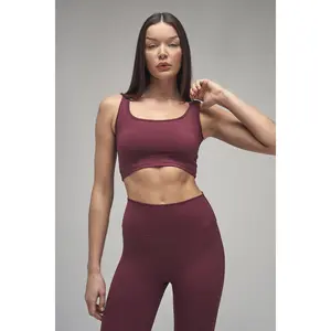 Kaiia Sculpt Square Neck Crop Top Burgundy