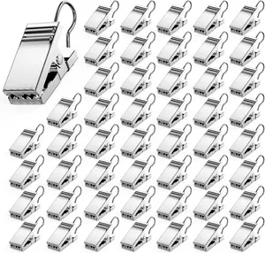 50 count Curtain Hooks Heavy Duty Clips, Stainless Steel Shower Curtain Clip with Hook for Vendor Display Supplies, Home Decoration, Hanging Photos, Art Craft Display ()