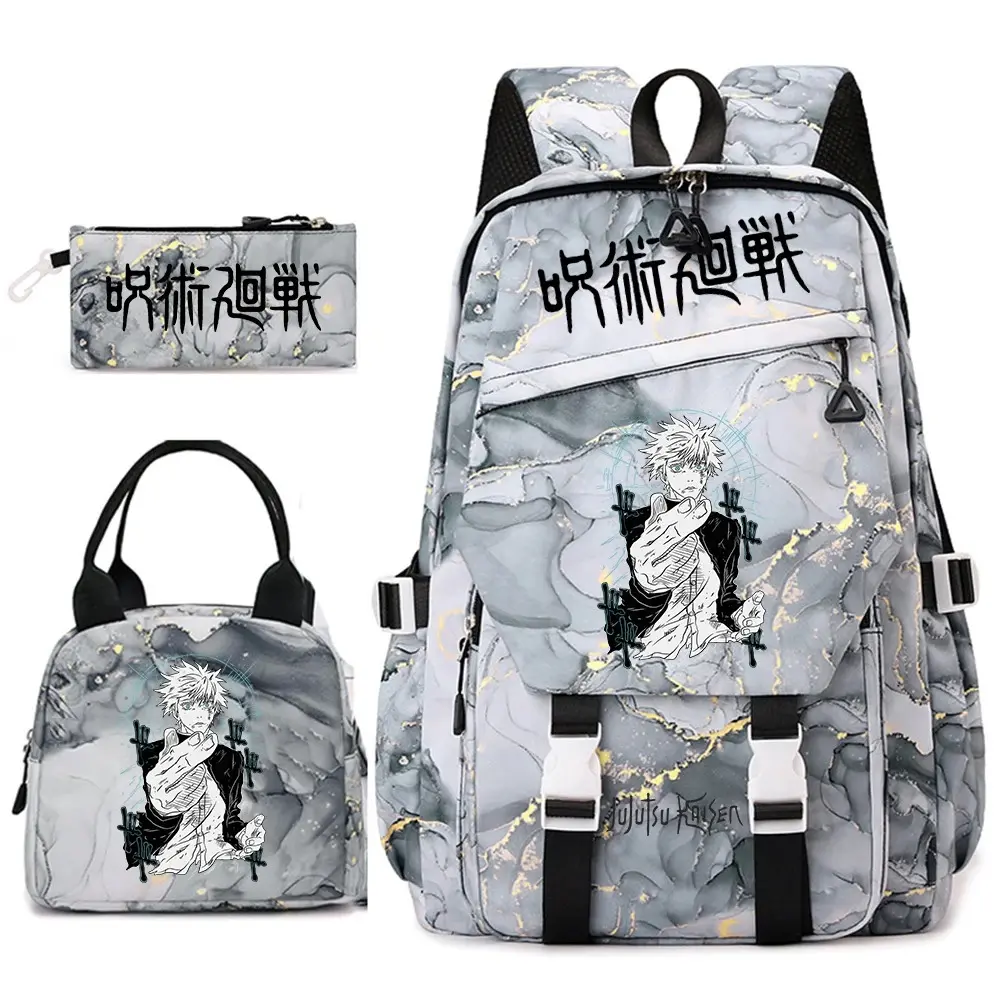 Jujutsu Kaisen Anime Print School Bag Set 3Pcs Backpack Lunch Bag Pencil Case for Girls Lightweight Casual Daypack