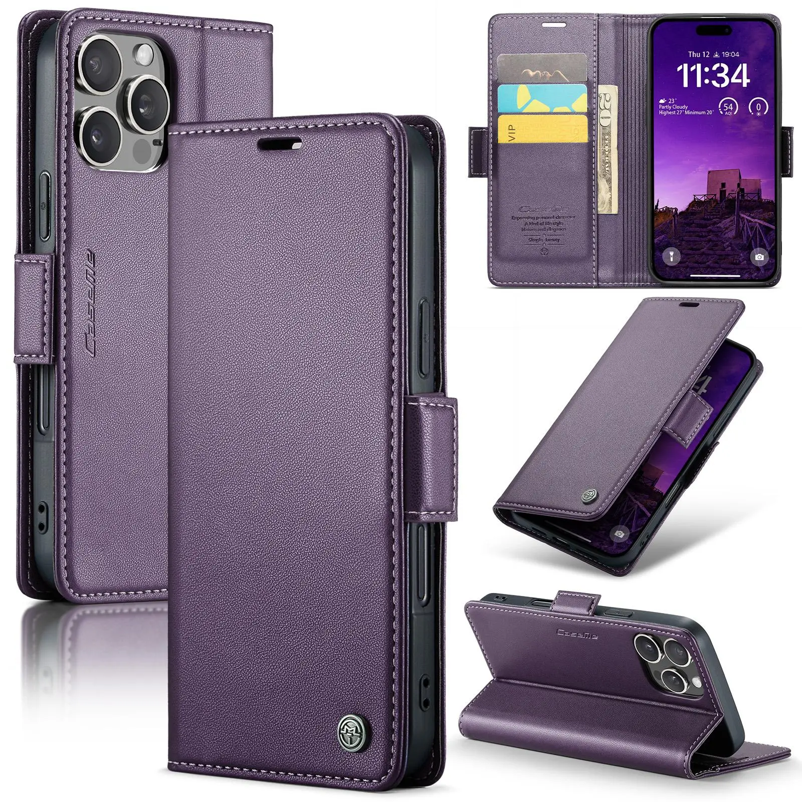 Support wireless charging side buckle flip cover leather case, Protective, for Smartphone iPhone 11, 12, 13, 14, 15 Plus, 16, 17 Pro Max wallet shell, RFID shielding protection, RFID locking function (anti-theft brush) credit card, Accessories