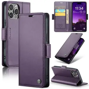 Support wireless charging side buckle flip cover leather case suitable for iPhone 11, 12, 13, 14, 15 Plus, 16, 17 Pro Max wallet shell PU leather shell, RFID shielding protection, RFID locking function (anti-theft brush) credit card, Accessories