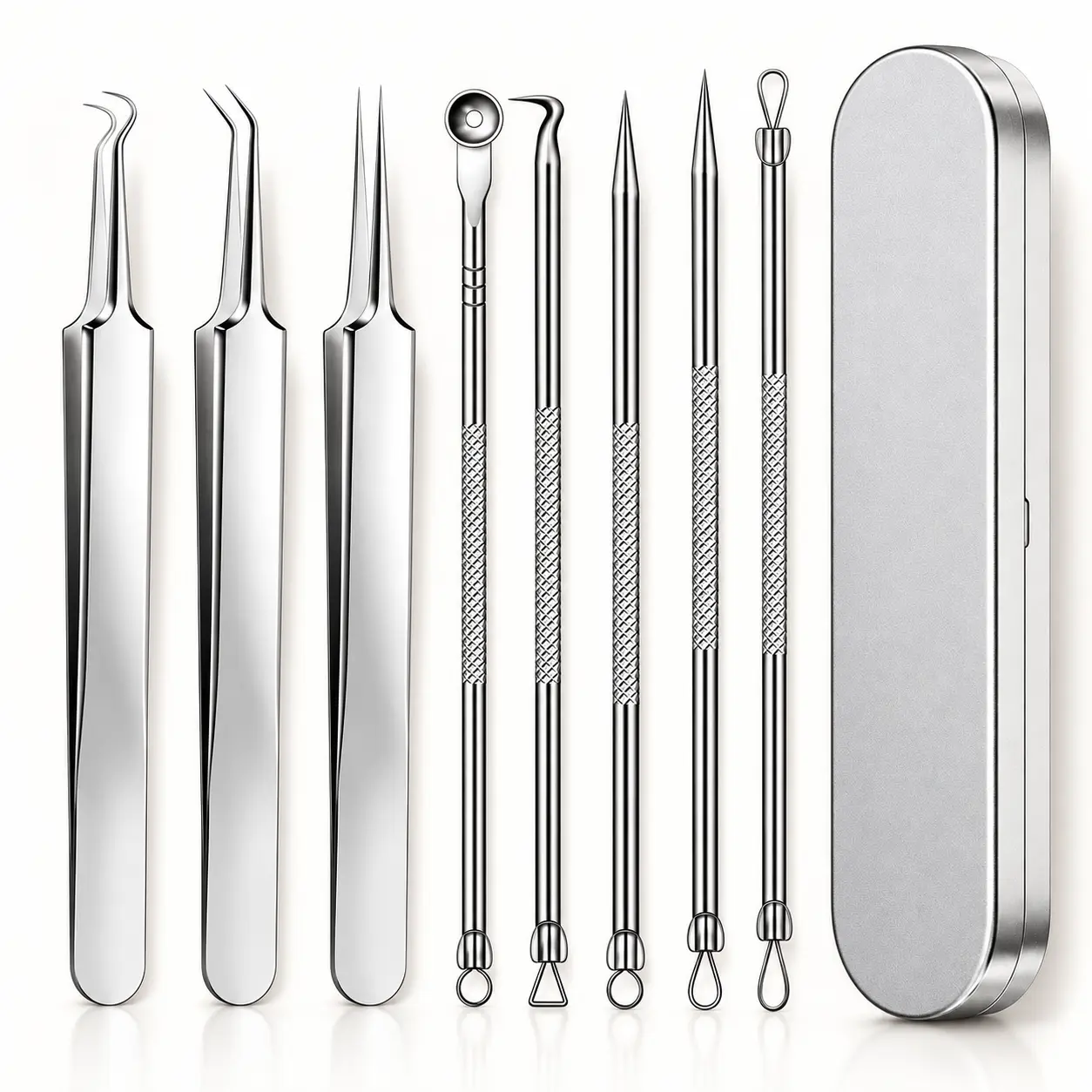 Precision Facial Care Kit,Stainless Steel Beauty Tools Set with Multiple Tip Designs,black head remover for face,blackhead remover tools,pimple popper tool kit,pore extractor,comedone extractor,black head extractor tool,skin care tools drainage