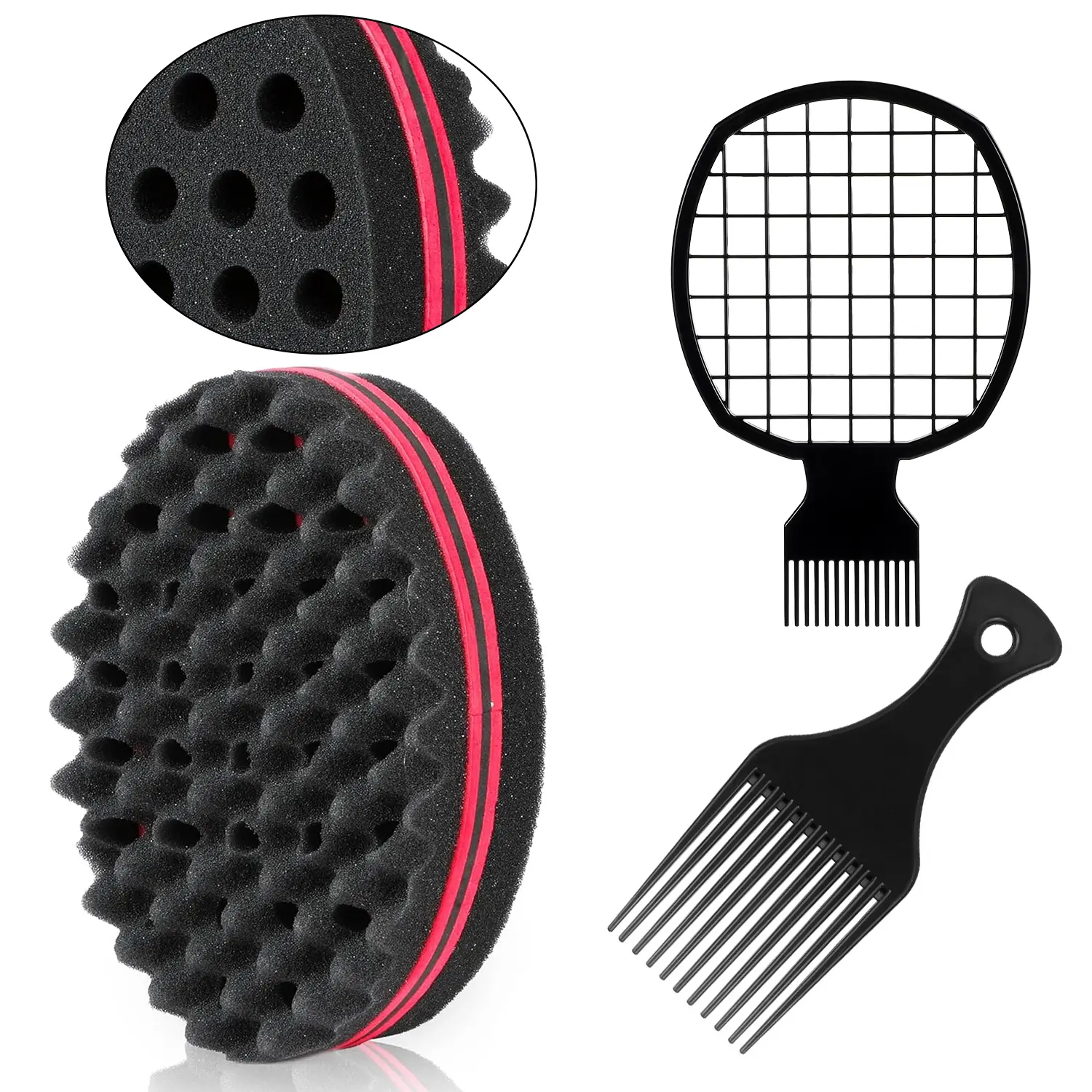 afro hair Twist Sponge Kit for Afro Curls, Curl Sponge with Freeform Hair Pick & Grid Comb, Dread Sponge Starter Set for Men, Natural Hair Styling Tools