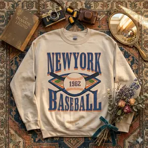 New York Baseball Sweatshirt, Vintage Washed Tee, Comfort Colors Shirt, Game Day Oversized Graphic Tees 1962