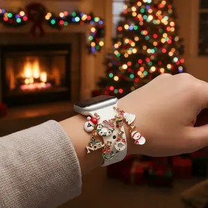 Christmas Apple Watch Band Decorative Rings, Santa Tree Wreath Patterns, Rhinestone Details, Metal Drip Material, Holiday Creative Accessories, Smart Watch Accessories