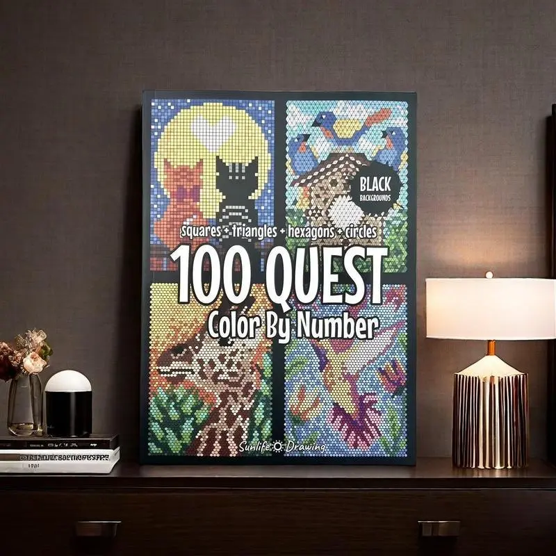 100 Quest Numbered Color by Number, 1 Count Adult Coloring Book, Art Craft Supplies, Painting Paper, Drawing & Coloring Activity Book, Valentine's Day gift