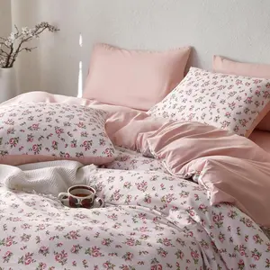 Coquette Duvet Cover Set, Floral Cottagecore Flower Shabby Chic Cute Aesthetic, Soft Lightweight Bedding for Women Teen Girls, 3-Piece, Pink, Queen Size