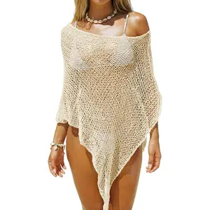 Saodimallsu Womens Sheer Cover Ups Lightweight Crochet Knit Mesh Shrug Summer Trendy Batwing Sleeve Boho Poncho Tops tiktokshopspringglowup