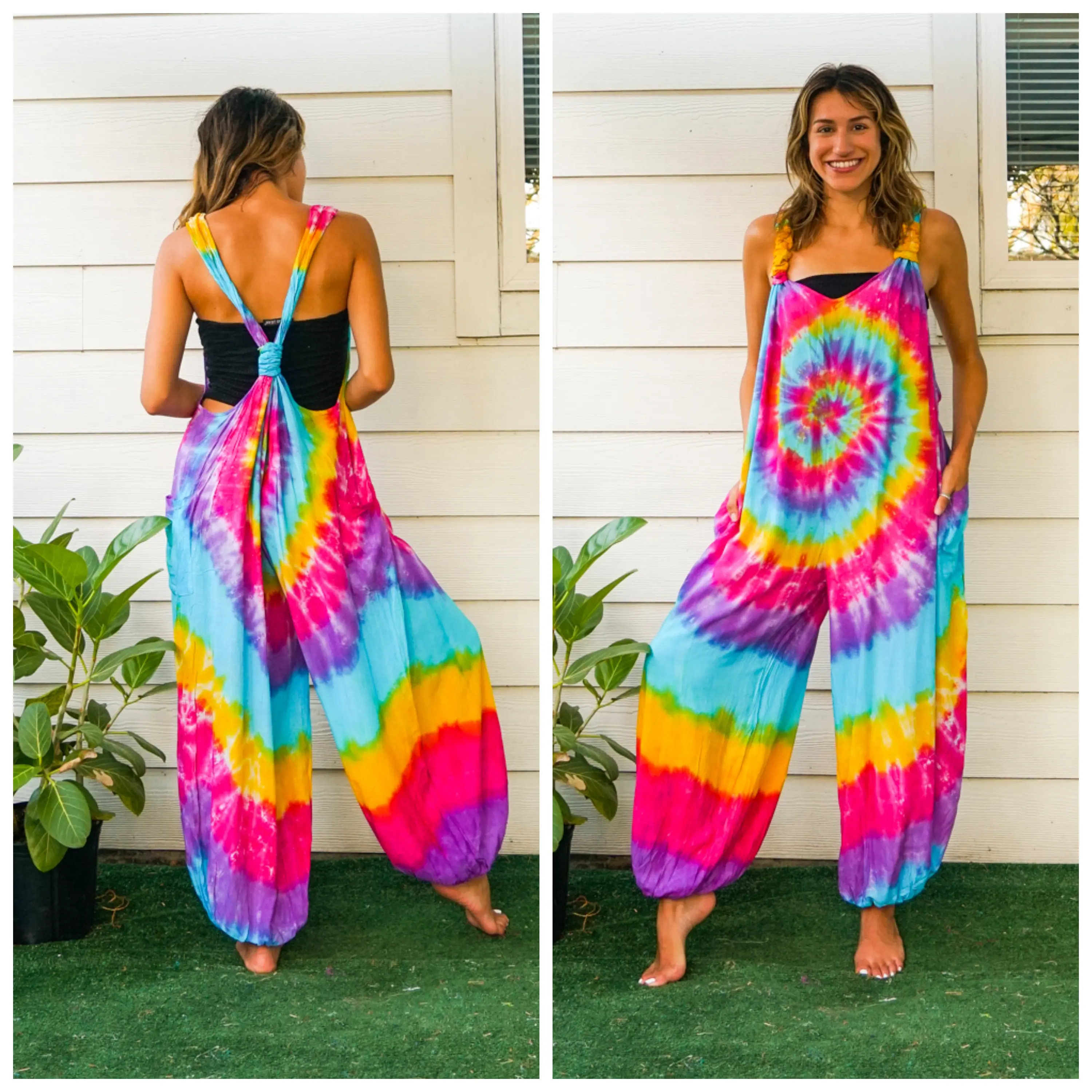 Tie Dye Hippie Dungarees Overalls Jumpsuits Rompers Pants