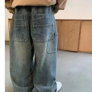 New Children's Denim Pants 2025 Spring Summer New Girls' Wide-leg Pants 2-7Year Boy's Jeans Casual Big Pocket Trousers for Kids