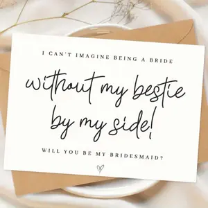 1 Piece 'Will You Be My Bridesmaid?' Card, Sweet calligraphy, Lettering, 'bestie' message, tiny heart detail, Sturdy paper, fits standard envelopes, perfect for asking your bestie to be your bridesmaid, Minimalist & charming, ready-to-use for your wedding