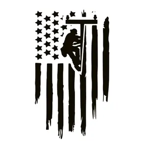 Lineman American Flag Electric Cable Worker Decal Permanent Outdoor Vinyl