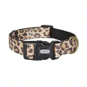 YUDOTE Dog Collar Leopard-Brown Cheetah Pattern Wear Resistant Fabric No Fading Comfortable Durable for Large Dogs Neck 17-26