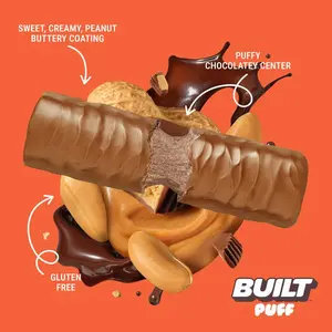 BUILT - Peanut Butter Cup Puff Protein Bar, 17g Protein, 12 bar.