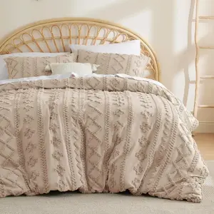 Boho Duvet Cover King Size - Tufted King Duvet Cover for Seasons, 3 Embroidery Boho, Comforter Not Included (Dusty Blue, 104" x 90")