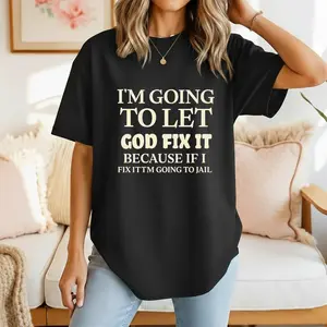 Let God Fix It Graphic T-Shirt for Men Casual Summer Short Sleeve Tee White Lettering Lightweight Breathable Relaxed Fit Black Top for Men Women, Viral Faith Graphic Tee