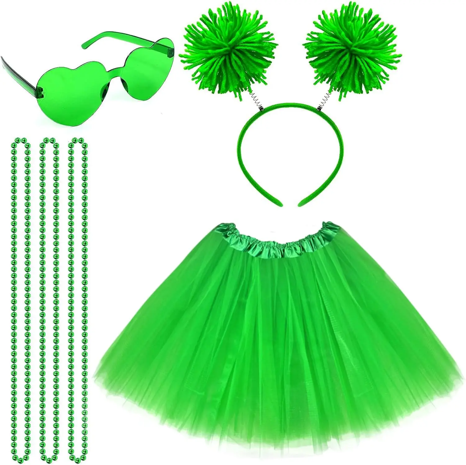 Women's Tutu Accessories Set including Pom Pom Headband Tulle Tutu Skirt Heart Sunglasses and Bead Necklaces