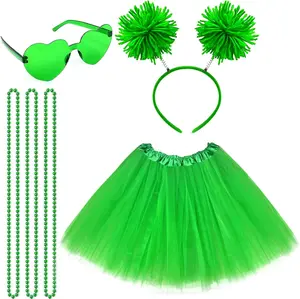 Women's Tutu Accessories Set including Pom Pom Headband Tulle Tutu Skirt Heart Sunglasses and Bead Necklaces