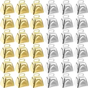 36 Pieces Mini Cow Bells for Crafts Small Cowbells with Hooks Decoration for Birthday Wedding Party Christmas Dog Cat Decor Gold and Silver