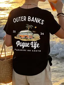🚌🌴🖤 Oversized Black "Outer Banks Pogue Life" Graphic Tee | Retro Beach Bus & Palm Tree Print | Vintage Coastal Surf Aesthetic for Vacation, Beach & Daily OOTDs 🌊 Viral TikTok Trendy OBX Fan Fashion | Laid-Back Summer Vibe #PogueLifeTee #OuterBanksFash