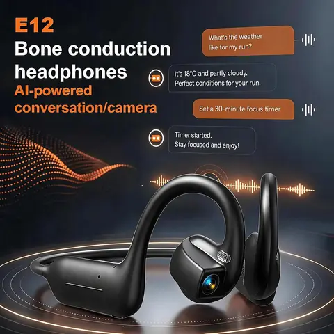 AI Translator Open-Ear Bone Conduction Wireless Headphones (Wearable Audio Device Headset) with 8MP HD Camera, EIS Video Recording, 160+ Language Support, IP54 Waterproof, Stable Connection for Travelers, Cycling