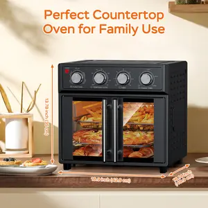 PlumChef 27.5QT Large capacity French Double-Door Air Fryer Convection  Oven, 1700W, 7 Preset Menus, 7-in-1 Multi-Function for Bake, Roast, Grill, Toast, Dehydrate& Defrost, Stainless Steel,Black steam  oven Multi-Function Capacity Multifunctional