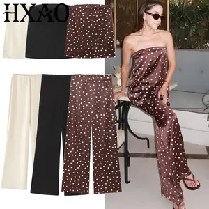 HXAO Women's Suit Polka Dot Pant Sets 2 Piece Set Satin Baggy Pants Y2K Corset Strapless Top Women Sets Summer Long Pants Sets