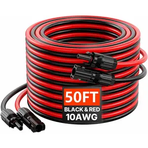 VEVOR 100FT Solar Panel Extension Cable, 10AWG Solar Extension Cable Wire with Female Male Waterproof Connectors, 6mm PV Cable for Home, Ship and RV Solar Panels, 100FT Black+ 100FT Red (Set of 2)VEVOR Super Brand Day
