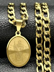 Christian San Judas Tadeo Medal Pendant Necklace for Men Women Stainless Steel Gold Silver Color Saint Jude Chain