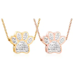 Cute Pet Paw Print Necklace Lovely Cat Dog Jewelry Meaningful Memorial Gift For Pet Lovers in Gold & Rose Gold