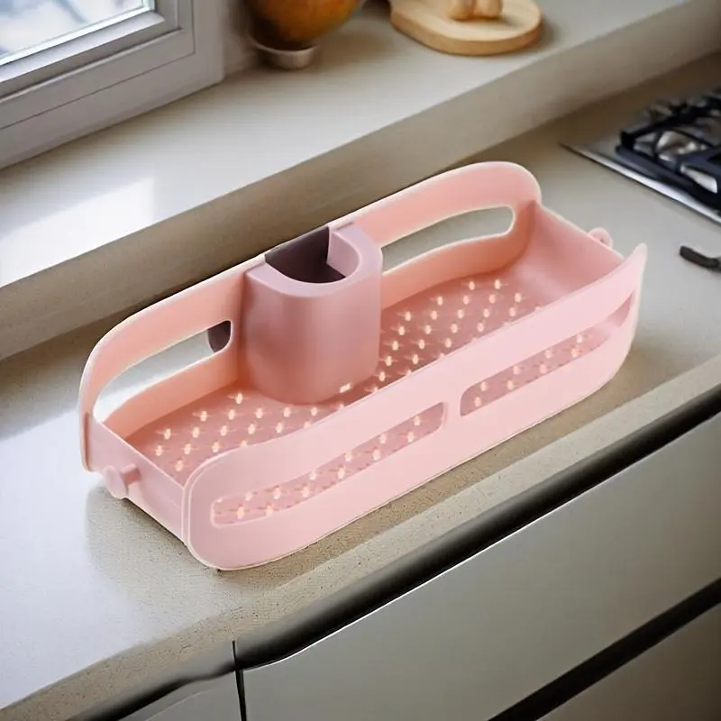 Kitchen Faucet Draining Basket with Free Clips, Dish and Vegetable Sink Organizer, Household Kitchen Storage Rack with No-installation Clip-on Sponge and Brush Holder, Multi-functional Sink Organizer