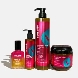 ECOLCHIPRO Collagen Shea Butter Hair Mask Shampoo Leaving-in Conditioner Argan Oil Set Collagen Hair Treatment Deep Repair Conditioning for Dry Damaged Hair All Hair Types 550+750+200+60ml Moisturizing Curl Cream Natural Haircare Nourishing Hair Mask